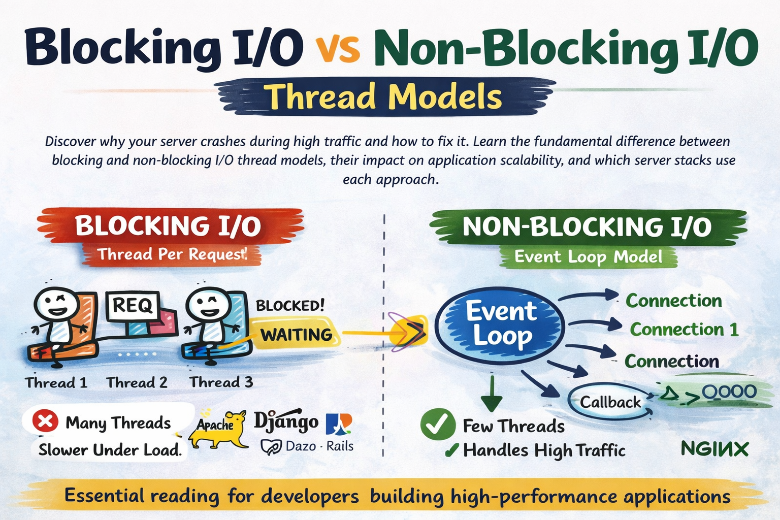 Blocking I/O vs non-blocking I/O Thread Models - Siva Ram Nyapathi